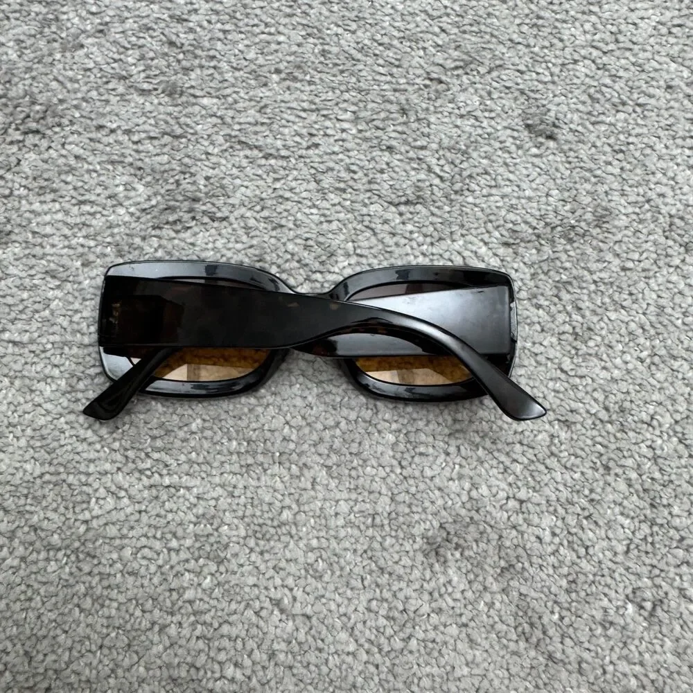 Womens Tortoise Shell Rectangle Sunglasses Chunky Frame Wide Temple Y2K 90s